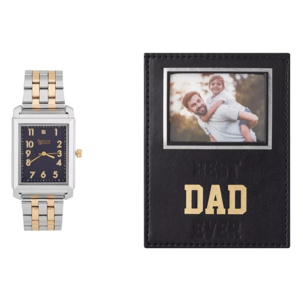 American Exchange Mens Two-Tone Analog Watch & Frame Gift Set 9940S-42-J34